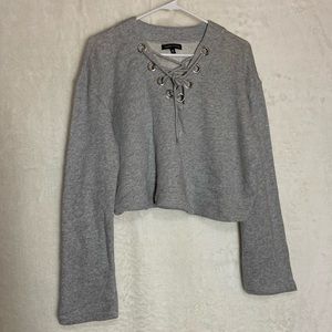 Kendall & Kylie Cropped Tie Front Long Sleeve Top